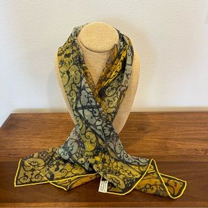 Vintage MOD 1970’s VERA NEUMANN Silk Scarf 44x13.5 Yellow Gray Baroque Verasheer